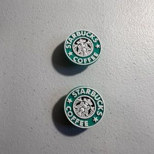 Green and white Starbucks croc charms